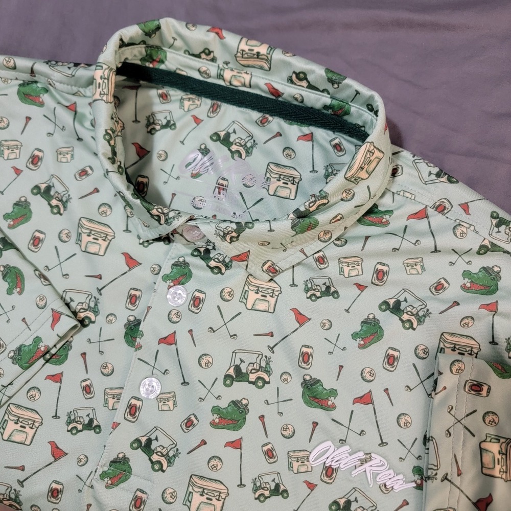 Old Row Polo Golf Shirt Men's Large Multicolor All Over Print Short Sleeve‎